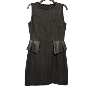 Zara‎ Grey Black Pinstripe Leather Panel Peplum Office Professional Dress Medium